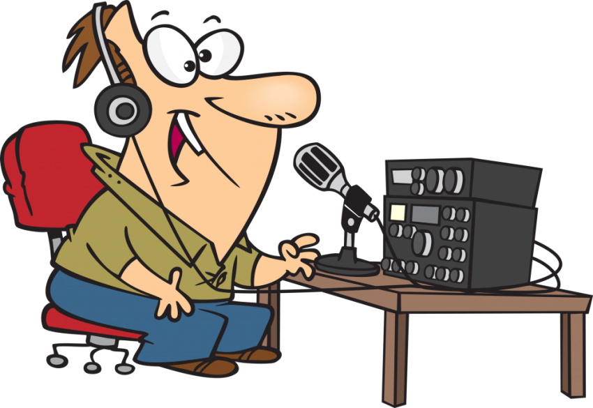 Cartoon man using ham radio